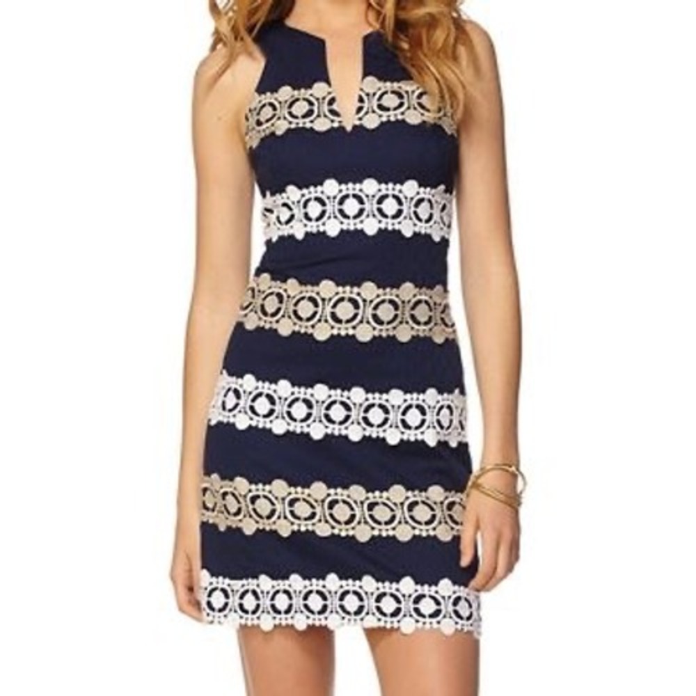 Lilly Pulitzer Augusta Shift Dress in Navy‎ Blue Size 0 Anchor Preppy Nautical